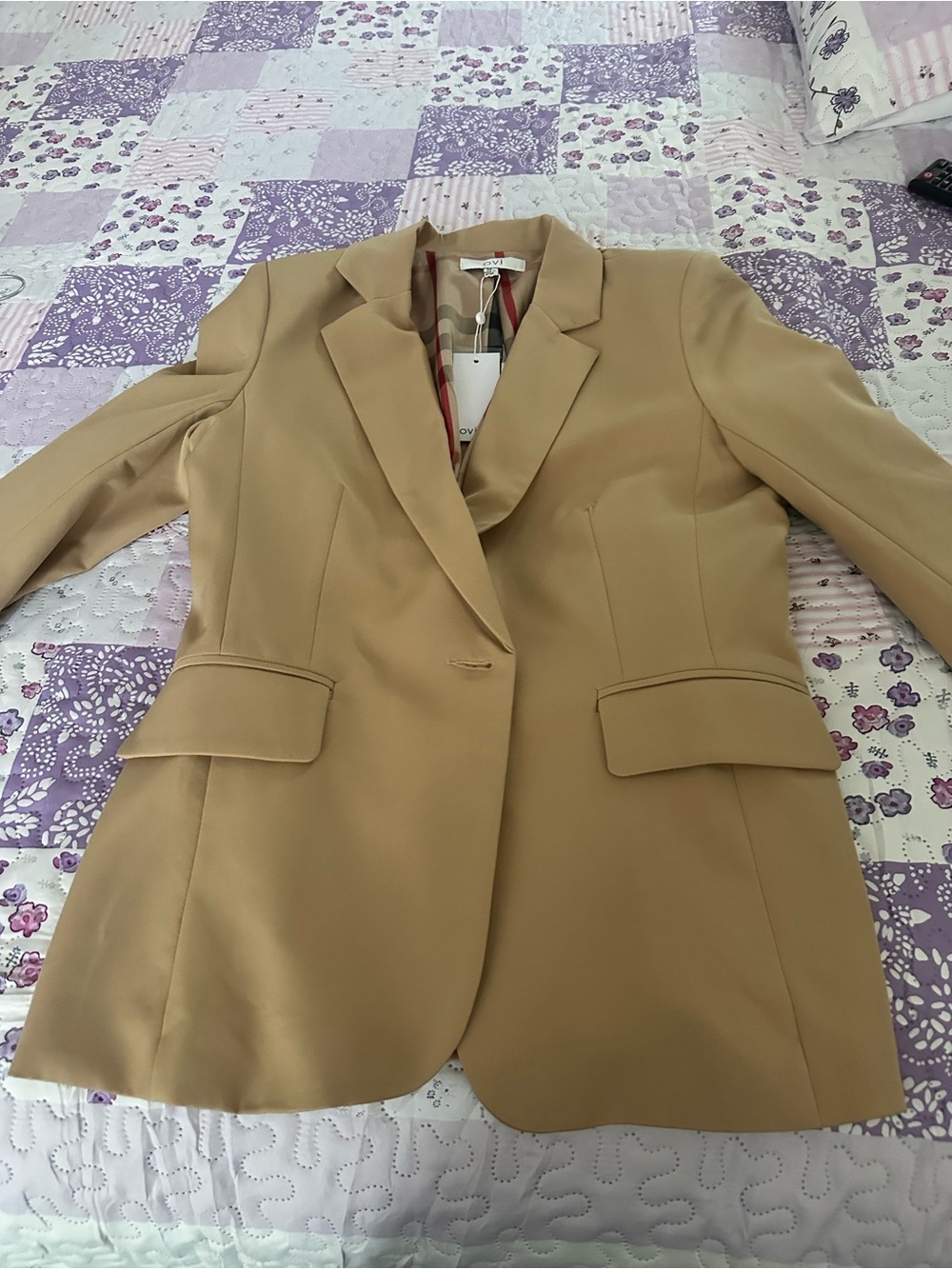 Women's Tailored Tan Blazer Jacket - Classic Single-Button